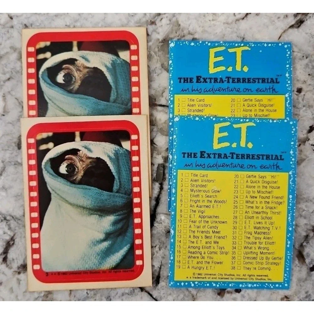 E.T. movie cards (vintage TOPPS, 1982) LOT OF 65 -Drew Barrymore, Spielberg etc.